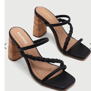 KAANAS Sarchi Black Strappy Cork High Heel Sandal